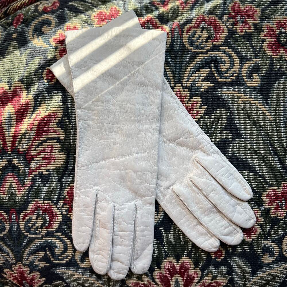 Vintage 80s‎ Millay White Leather Gloves Silk Lined Made in Western Germany 7